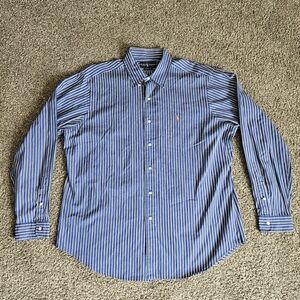 Polo Ralph Lauren Shirt Mens XL Blue Classic Fit Striped Long Sleeve Button Pony